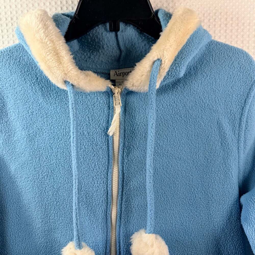 Airport Women's Light Blue Fleece Full Zip Hoodie with Pom Poms (Large) - Picture 6 of 8